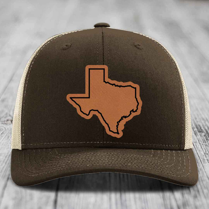 Texas Border - Leather Patch Hat - Rawhide to Black Patch - Richardson 112 Snapback Trucker Hat