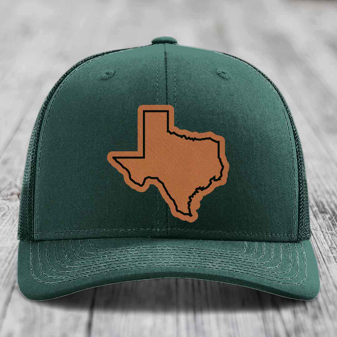 Texas Border - Leather Patch Hat - Rawhide to Black Patch - Richardson 112 Snapback Trucker Hat