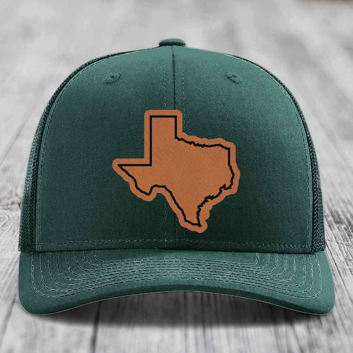 Texas Border - Leather Patch Hat - Rawhide to Black Patch - Richardson 112 Snapback Trucker Hat