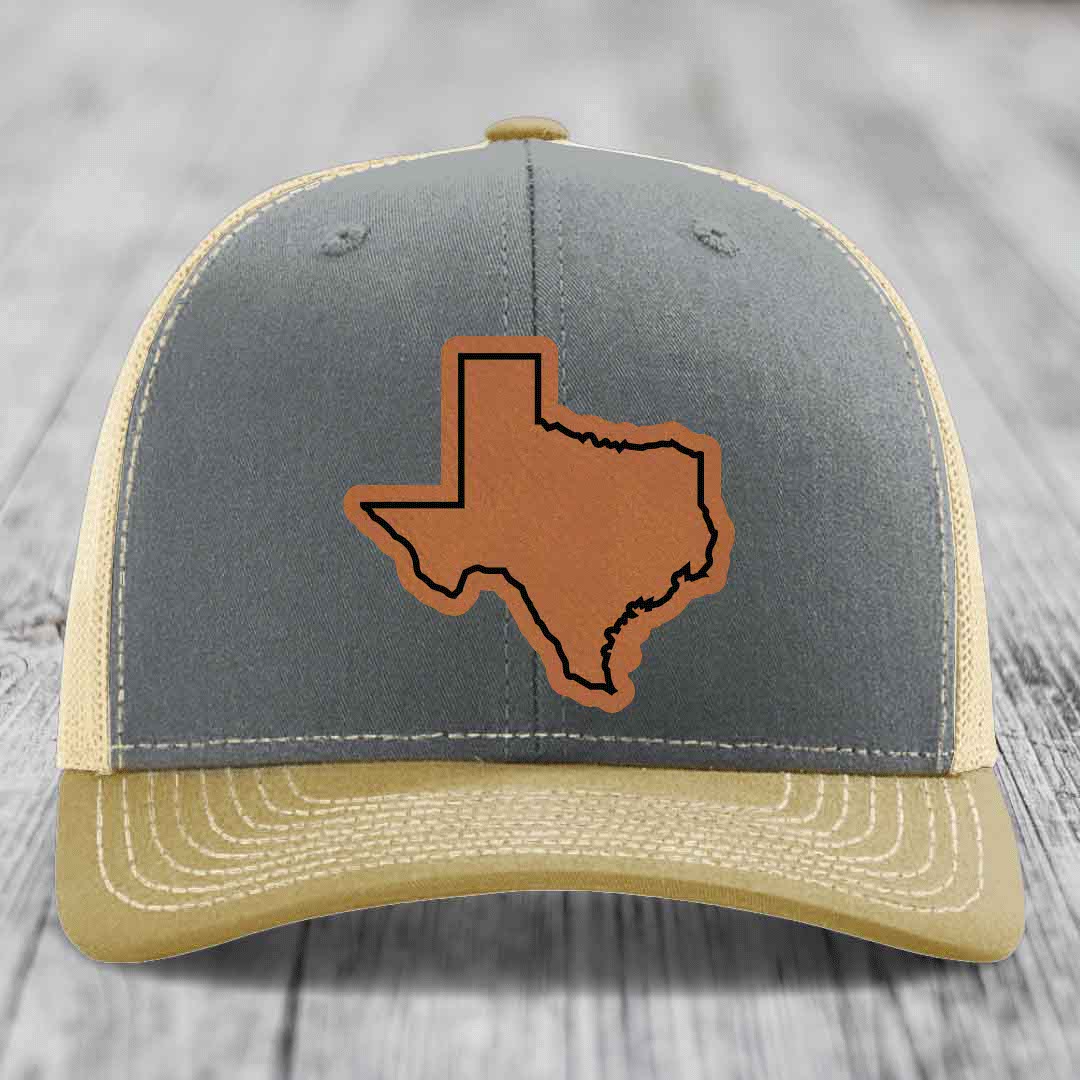 Texas Border - Leather Patch Hat - Rawhide to Black Patch - Richardson 112 Snapback Trucker Hat