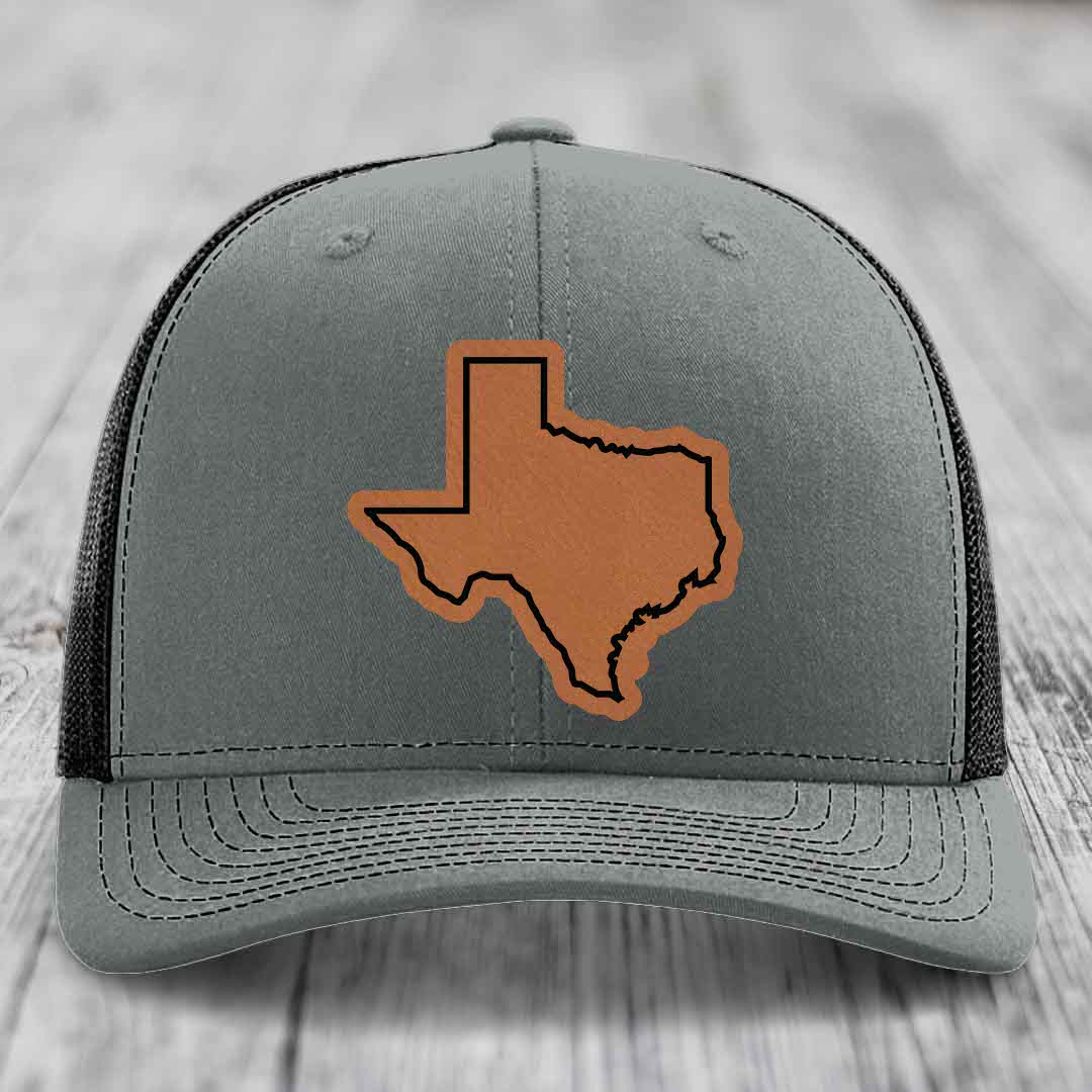 Texas Border - Leather Patch Hat - Rawhide to Black Patch - Richardson 112 Snapback Trucker Hat