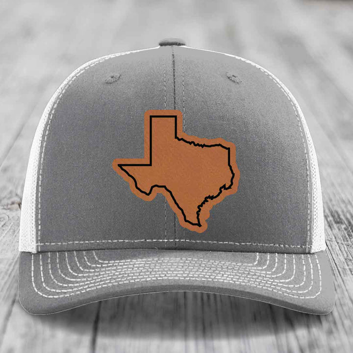 Texas Border - Leather Patch Hat - Rawhide to Black Patch - Richardson 112 Snapback Trucker Hat