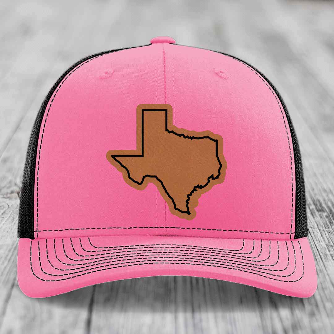 Texas Border - Leather Patch Hat - Rawhide to Black Patch - Richardson 112 Snapback Trucker Hat