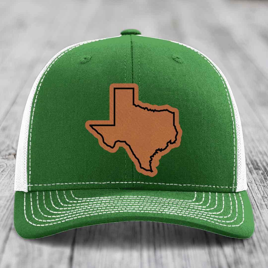Texas Border - Leather Patch Hat - Rawhide to Black Patch - Richardson 112 Snapback Trucker Hat