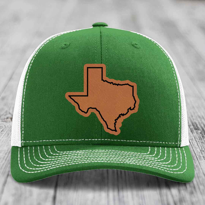 Texas Border - Leather Patch Hat - Rawhide to Black Patch - Richardson 112 Snapback Trucker Hat