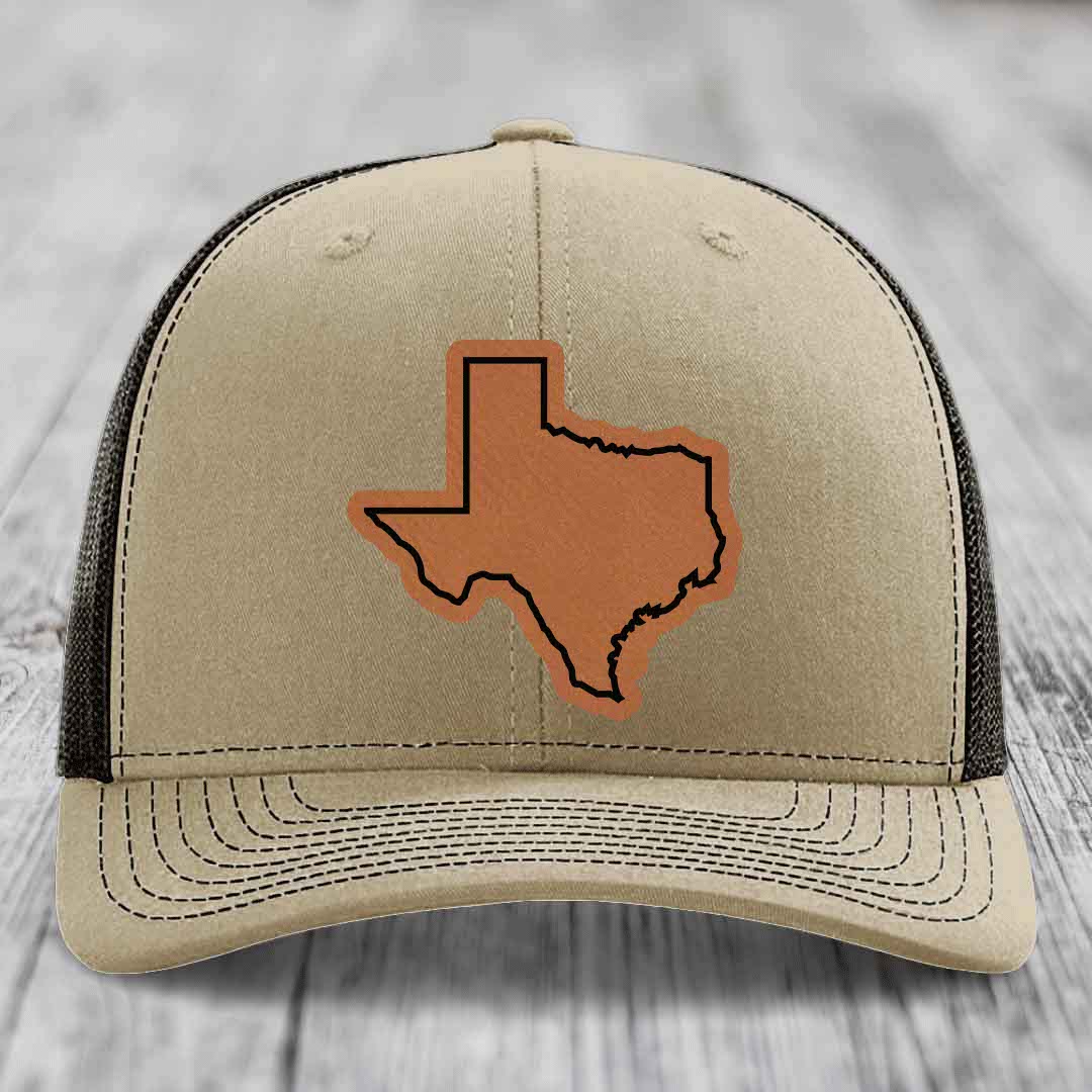 Texas Border - Leather Patch Hat - Rawhide to Black Patch - Richardson 112 Snapback Trucker Hat