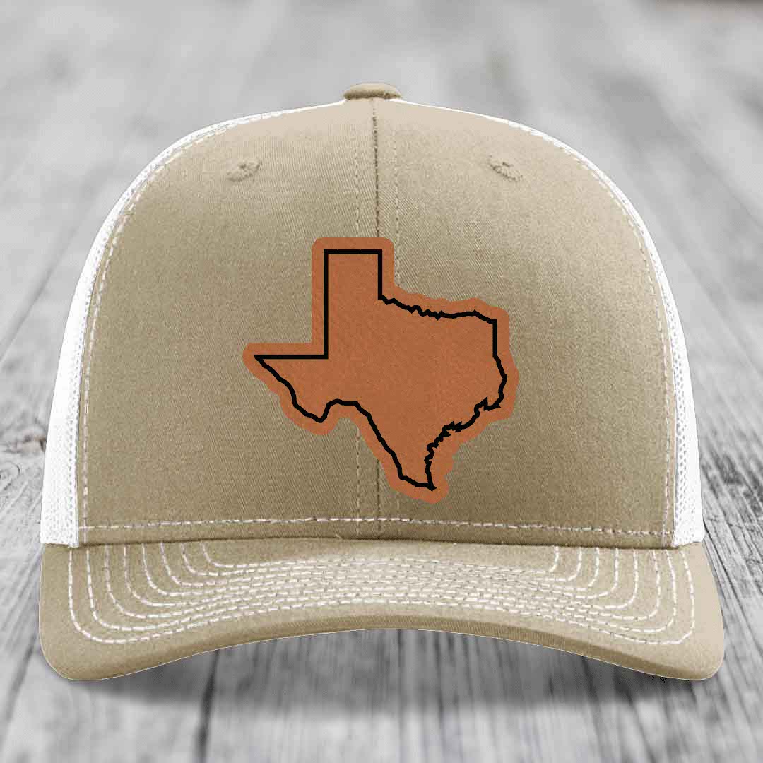 Texas Border - Leather Patch Hat - Rawhide to Black Patch - Richardson 112 Snapback Trucker Hat