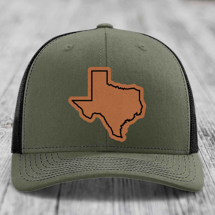 Texas Border - Leather Patch Hat - Rawhide to Black Patch - Richardson 112 Snapback Trucker Hat