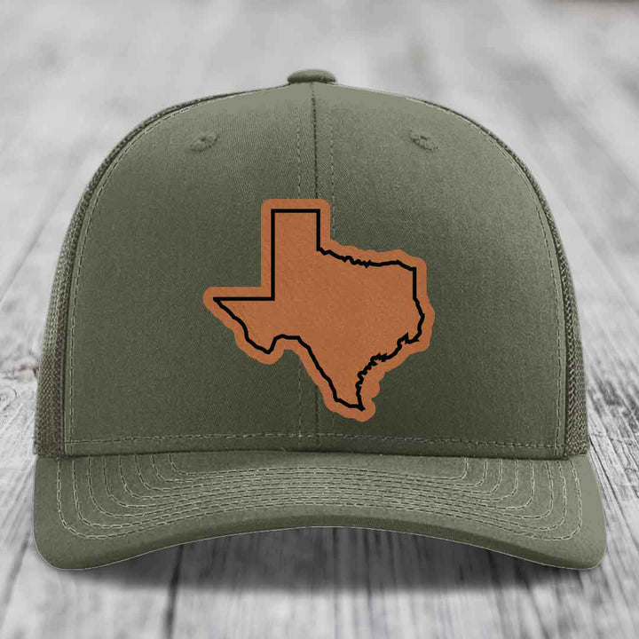 Texas Border - Leather Patch Hat - Rawhide to Black Patch - Richardson 112 Snapback Trucker Hat