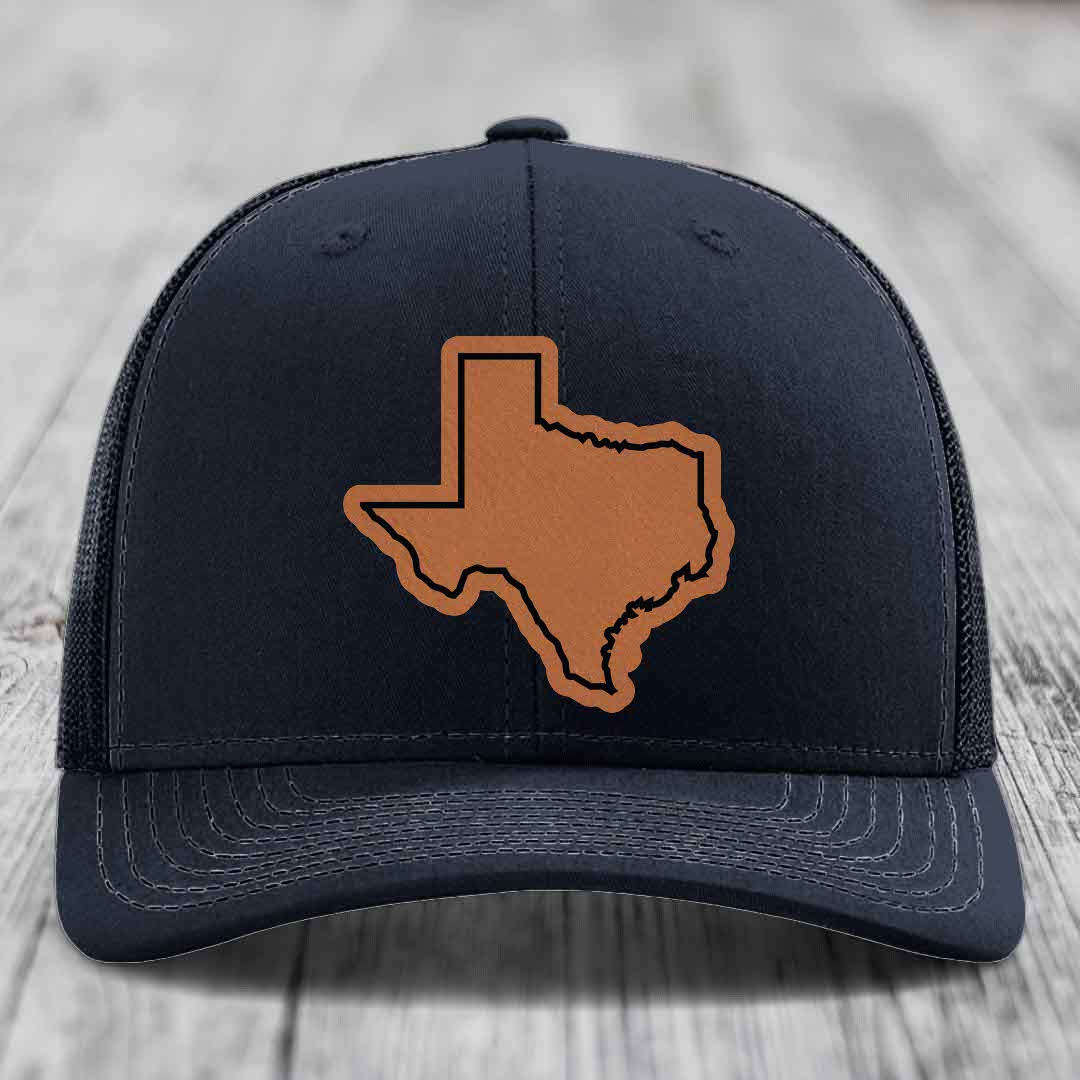 Texas Border - Leather Patch Hat - Rawhide to Black Patch - Richardson 112 Snapback Trucker Hat