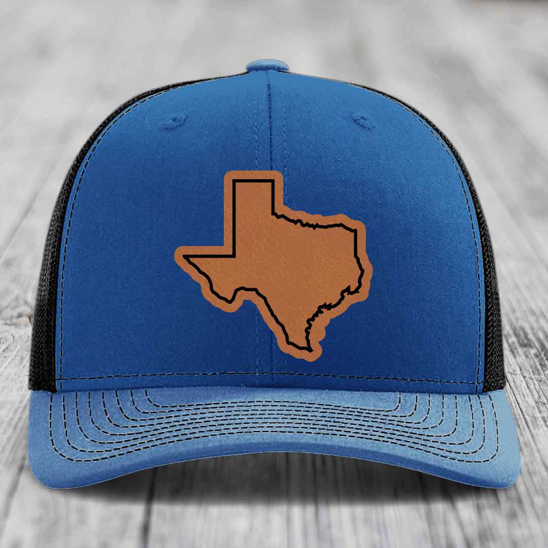 Texas Border - Leather Patch Hat - Rawhide to Black Patch - Richardson 112 Snapback Trucker Hat