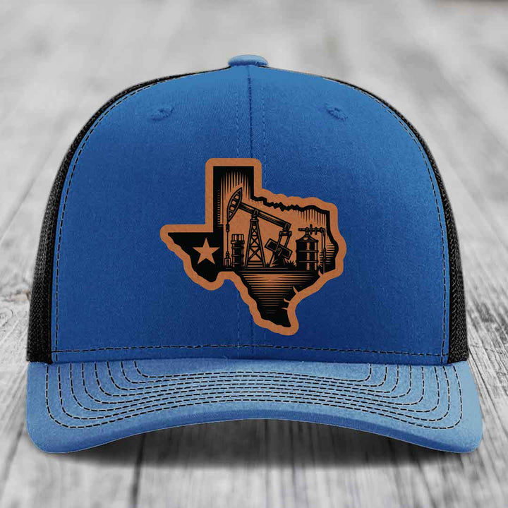 Texas Oilfield - Leather Patch Hat - Rawhide to Black Patch - Richardson 112 Snapback Trucker Hat