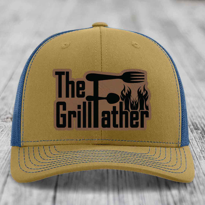 The Grillfather - Leather Patch Hat - Dark Brown to Black Patch - Richardson 112 Snapback Trucker Hat