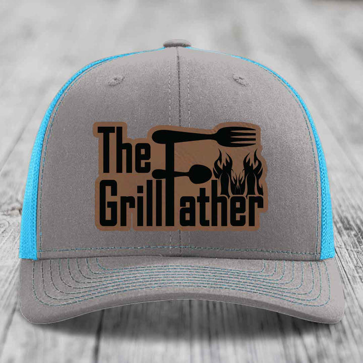 The Grillfather - Leather Patch Hat - Dark Brown to Black Patch - Richardson 112 Snapback Trucker Hat