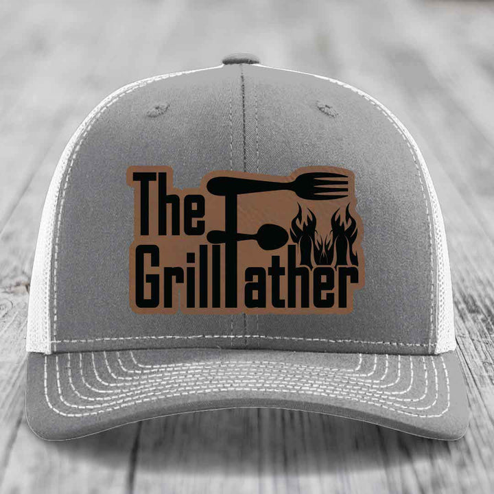 The Grillfather - Leather Patch Hat - Dark Brown to Black Patch - Richardson 112 Snapback Trucker Hat