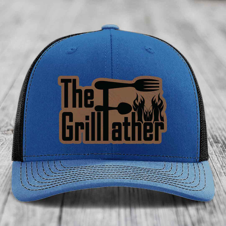 The Grillfather - Leather Patch Hat - Dark Brown to Black Patch - Richardson 112 Snapback Trucker Hat