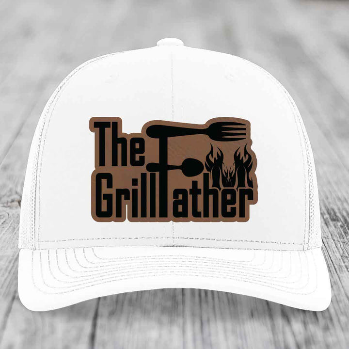 The Grillfather - Leather Patch Hat - Dark Brown to Black Patch - Richardson 112 Snapback Trucker Hat