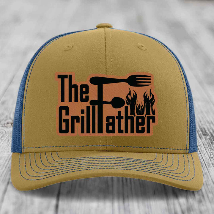 The Grillfather - Leather Patch Hat - Rawhide to Black Patch - Richardson 112 Snapback Trucker Hat