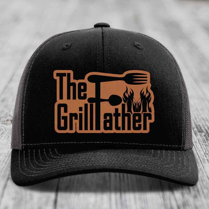 The Grillfather - Leather Patch Hat - Rawhide to Black Patch - Richardson 112 Snapback Trucker Hat