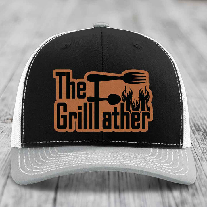 The Grillfather - Leather Patch Hat - Rawhide to Black Patch - Richardson 112 Snapback Trucker Hat