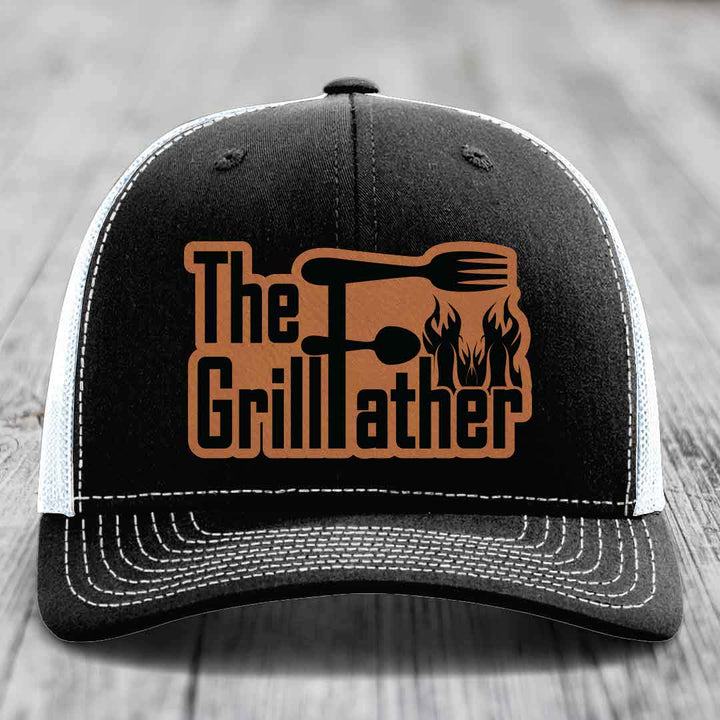 The Grillfather - Leather Patch Hat - Rawhide to Black Patch - Richardson 112 Snapback Trucker Hat
