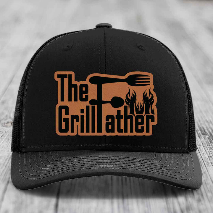 The Grillfather - Leather Patch Hat - Rawhide to Black Patch - Richardson 112 Snapback Trucker Hat