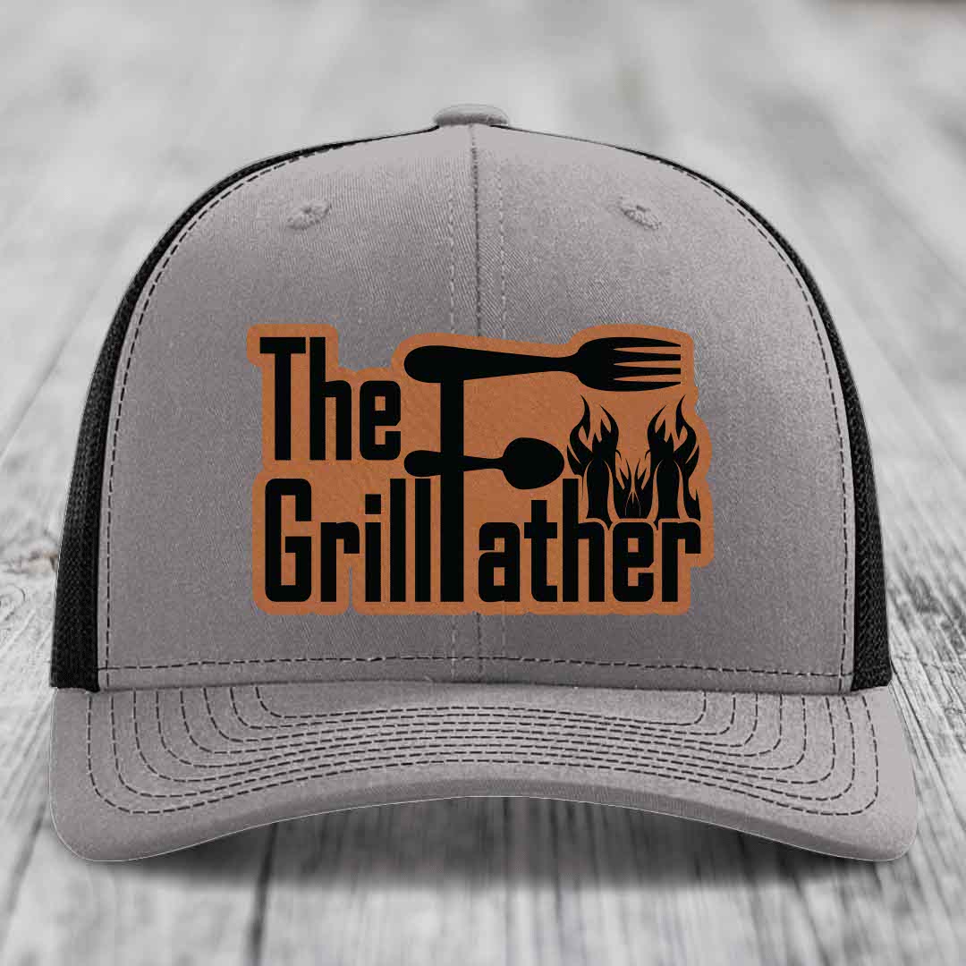 The Grillfather - Leather Patch Hat - Rawhide to Black Patch - Richardson 112 Snapback Trucker Hat