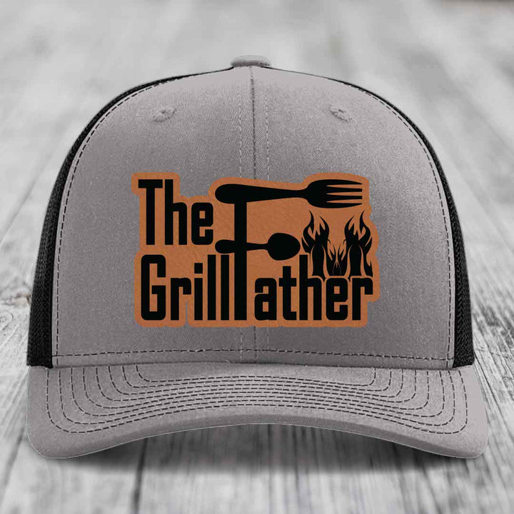 The Grillfather - Leather Patch Hat - Rawhide to Black Patch - Richardson 112 Snapback Trucker Hat
