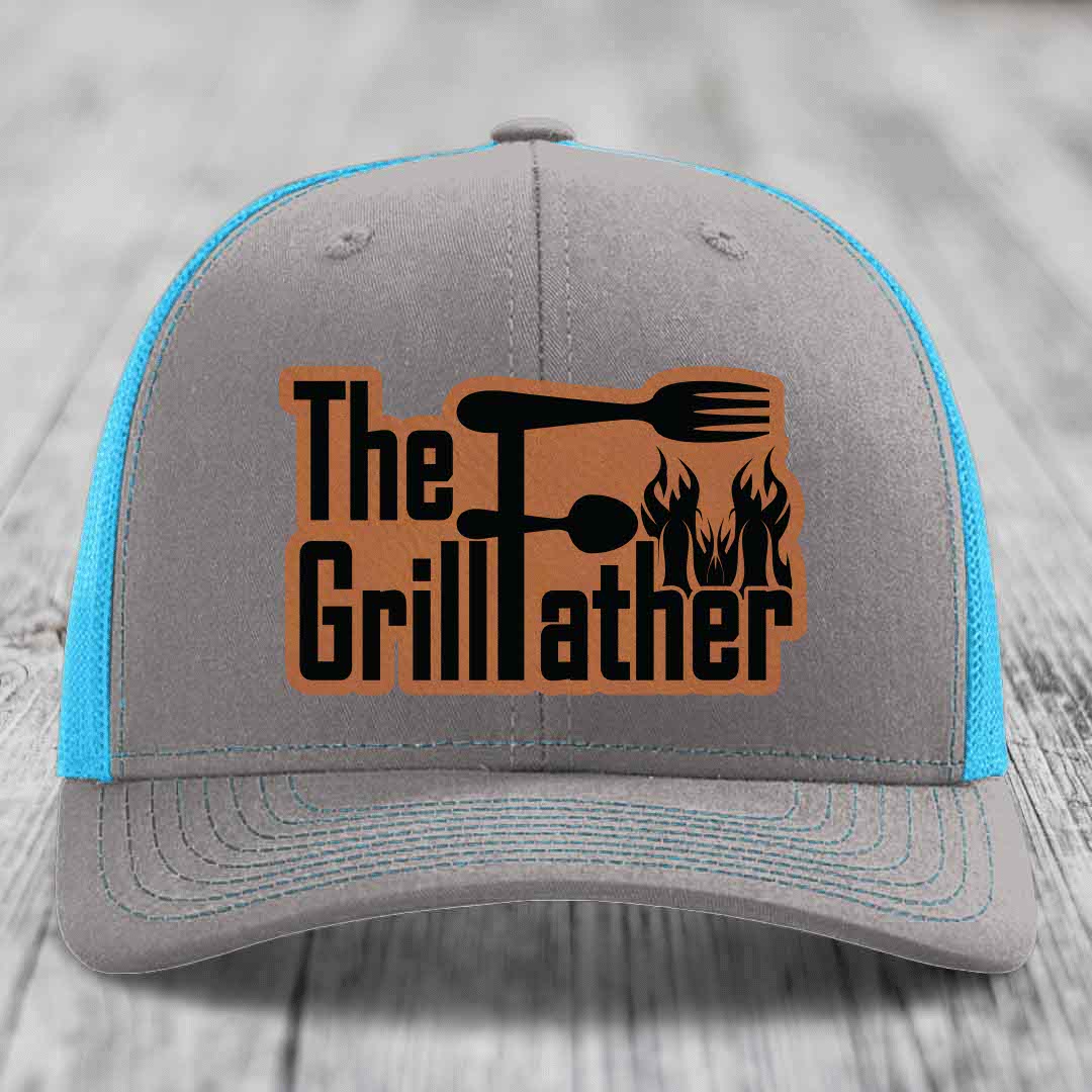 The Grillfather - Leather Patch Hat - Rawhide to Black Patch - Richardson 112 Snapback Trucker Hat