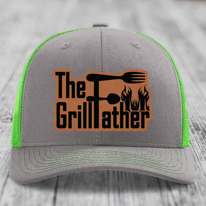 The Grillfather - Leather Patch Hat - Rawhide to Black Patch - Richardson 112 Snapback Trucker Hat