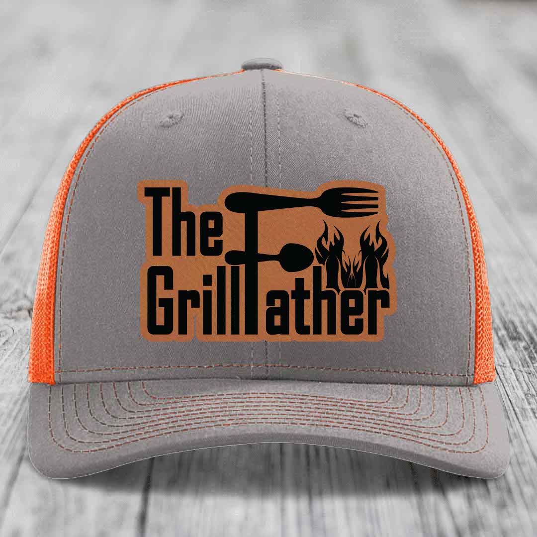 The Grillfather - Leather Patch Hat - Rawhide to Black Patch - Richardson 112 Snapback Trucker Hat