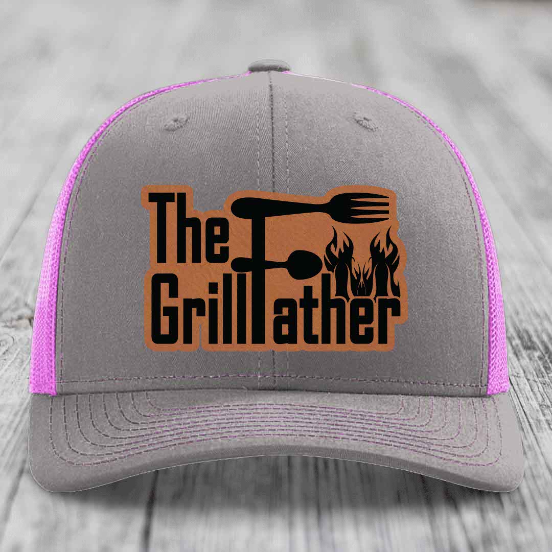 The Grillfather - Leather Patch Hat - Rawhide to Black Patch - Richardson 112 Snapback Trucker Hat