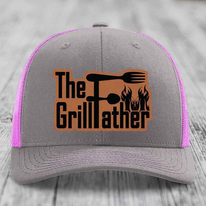The Grillfather - Leather Patch Hat - Rawhide to Black Patch - Richardson 112 Snapback Trucker Hat