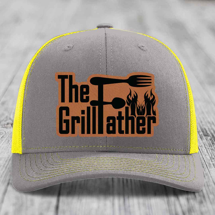 The Grillfather - Leather Patch Hat - Rawhide to Black Patch - Richardson 112 Snapback Trucker Hat