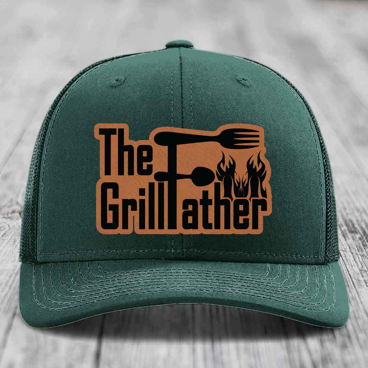 The Grillfather - Leather Patch Hat - Rawhide to Black Patch - Richardson 112 Snapback Trucker Hat