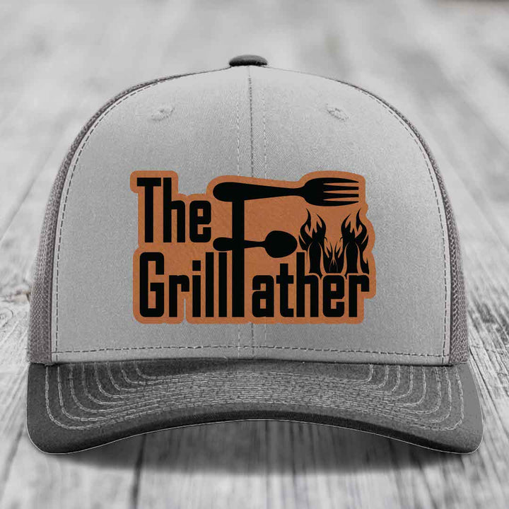 The Grillfather - Leather Patch Hat - Rawhide to Black Patch - Richardson 112 Snapback Trucker Hat