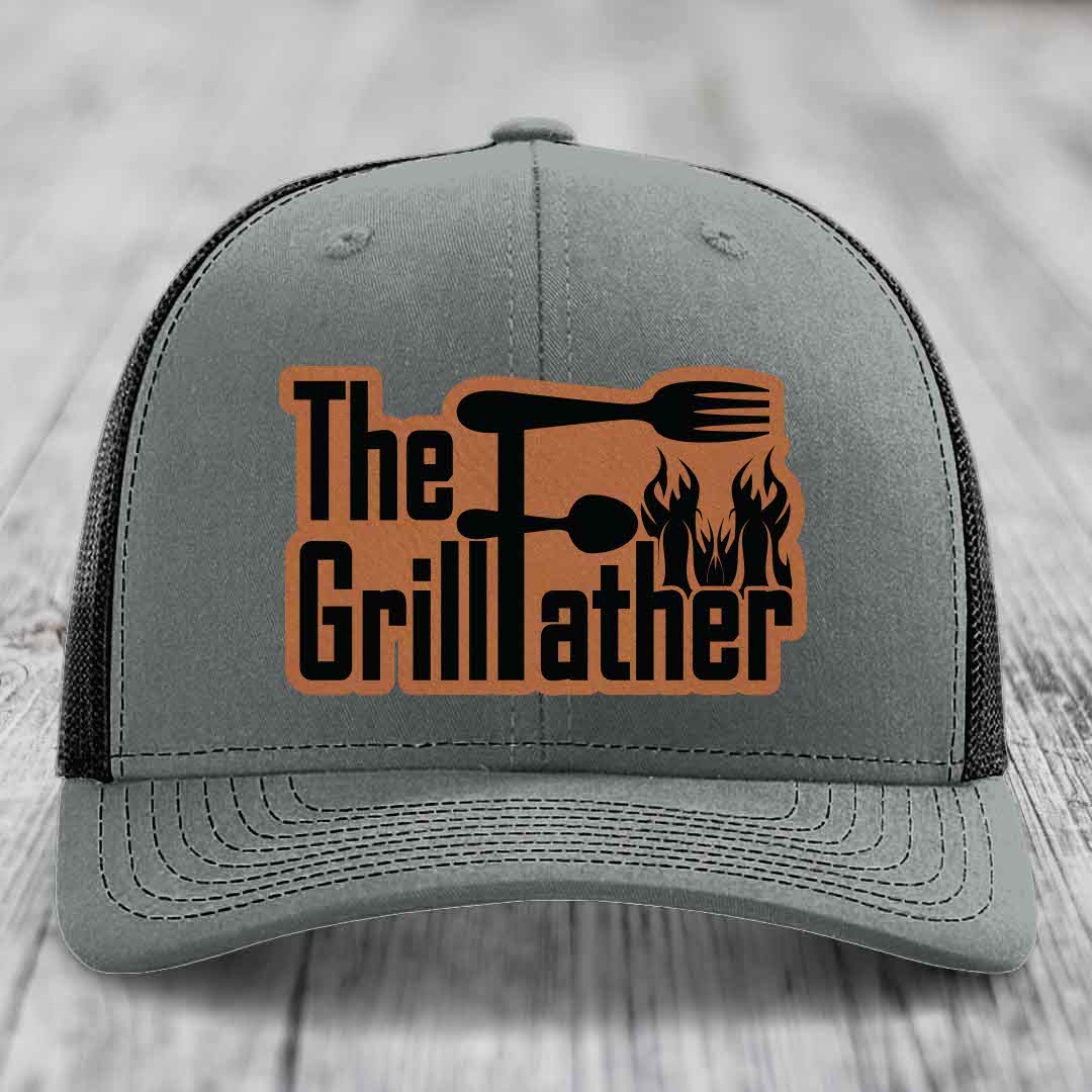 The Grillfather - Leather Patch Hat - Rawhide to Black Patch - Richardson 112 Snapback Trucker Hat