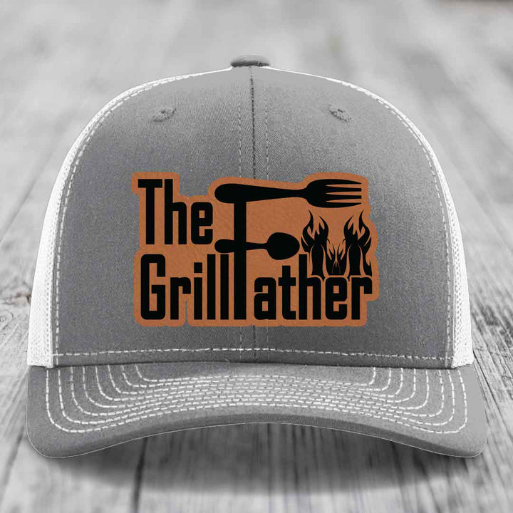 The Grillfather - Leather Patch Hat - Rawhide to Black Patch - Richardson 112 Snapback Trucker Hat