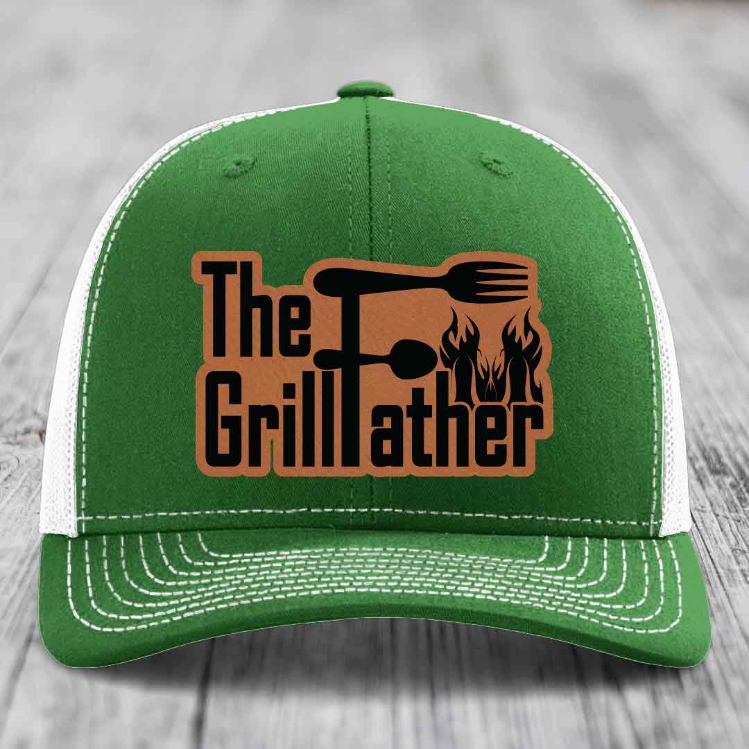The Grillfather - Leather Patch Hat - Rawhide to Black Patch - Richardson 112 Snapback Trucker Hat