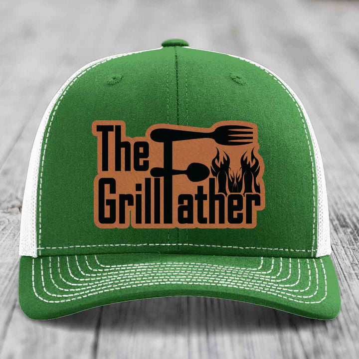 The Grillfather - Leather Patch Hat - Rawhide to Black Patch - Richardson 112 Snapback Trucker Hat