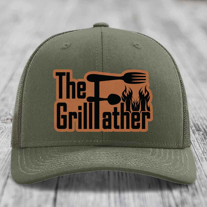 The Grillfather - Leather Patch Hat - Rawhide to Black Patch - Richardson 112 Snapback Trucker Hat