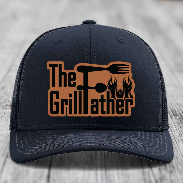 The Grillfather - Leather Patch Hat - Rawhide to Black Patch - Richardson 112 Snapback Trucker Hat