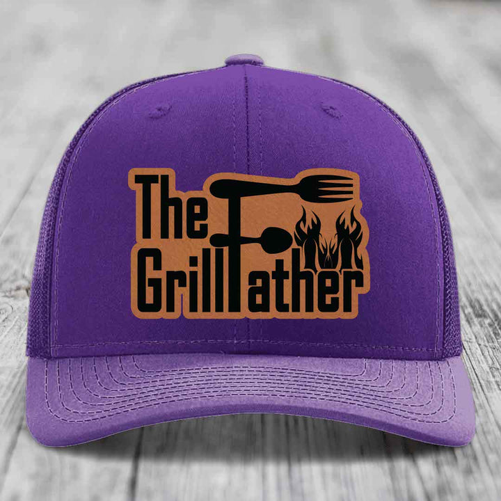 The Grillfather - Leather Patch Hat - Rawhide to Black Patch - Richardson 112 Snapback Trucker Hat