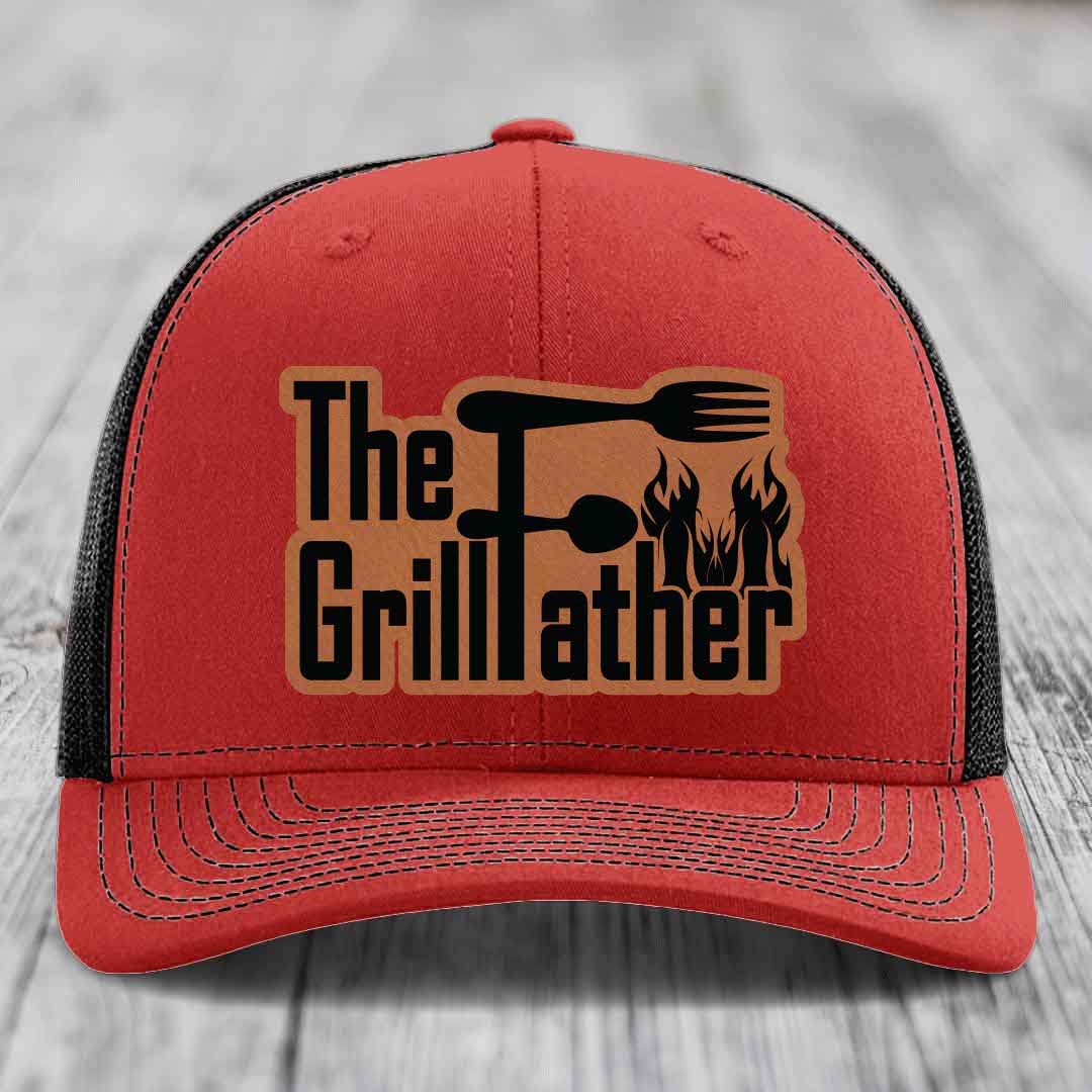 The Grillfather - Leather Patch Hat - Rawhide to Black Patch - Richardson 112 Snapback Trucker Hat