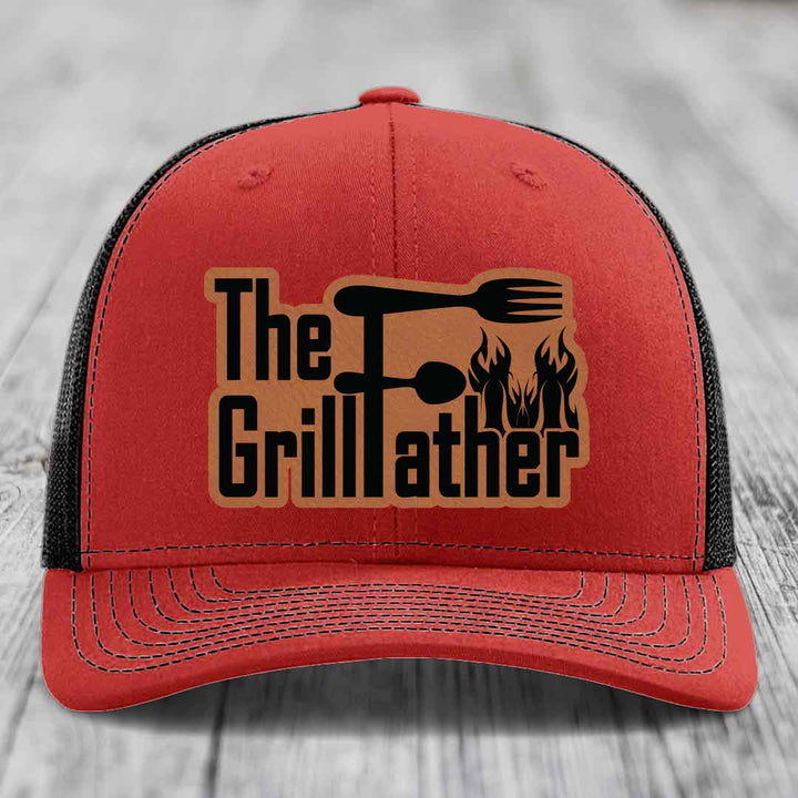 The Grillfather - Leather Patch Hat - Rawhide to Black Patch - Richardson 112 Snapback Trucker Hat