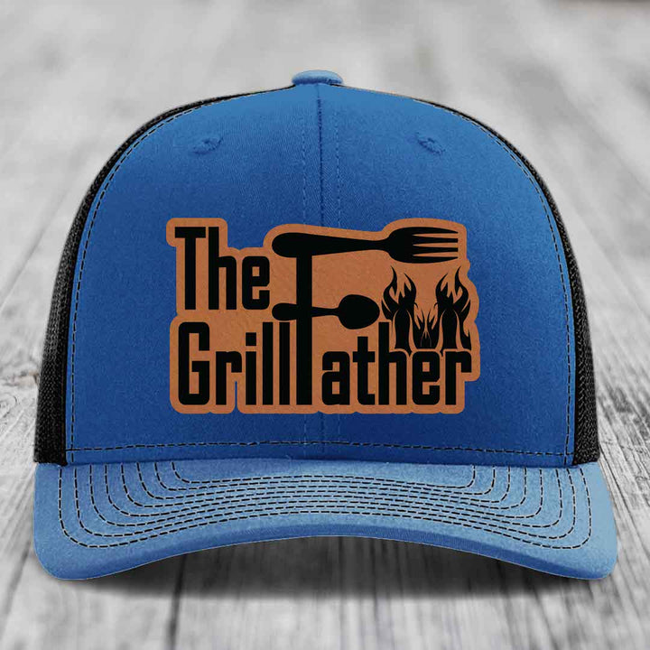 The Grillfather - Leather Patch Hat - Rawhide to Black Patch - Richardson 112 Snapback Trucker Hat