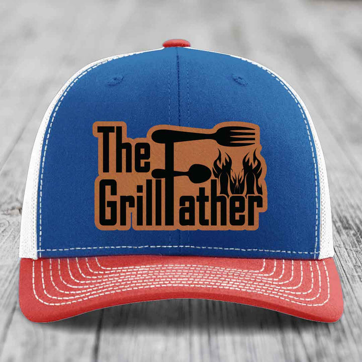The Grillfather - Leather Patch Hat - Rawhide to Black Patch - Richardson 112 Snapback Trucker Hat