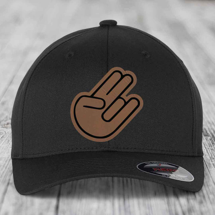 The Shocker - Leather Patch Hat - Dark Brown to Black Patch - Flexfit 6277 Fitted Hat