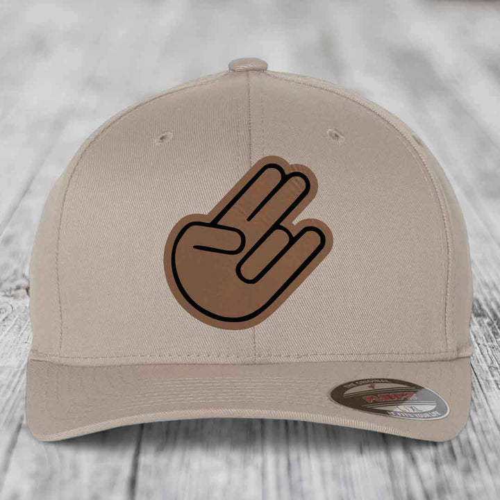 The Shocker - Leather Patch Hat - Dark Brown to Black Patch - Flexfit 6277 Fitted Hat