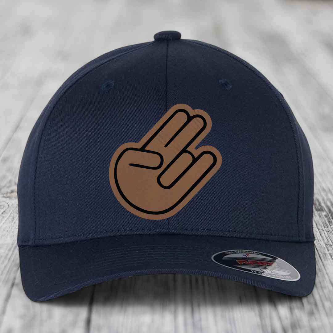 The Shocker - Leather Patch Hat - Dark Brown to Black Patch - Flexfit 6277 Fitted Hat